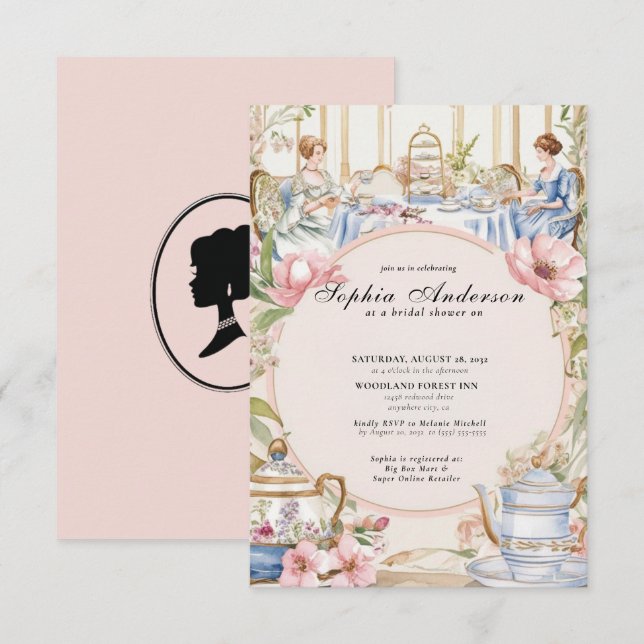 Invitation régence Florals Bridgerton Fête des mariées (Devant / Derrière)