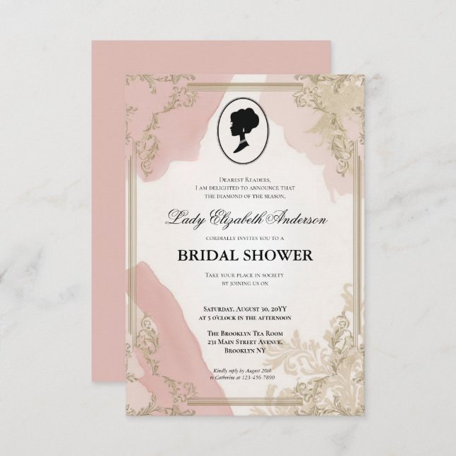 Invitation régence Florals Bridgerton Fête des mariées Invit (Devant / Derrière)