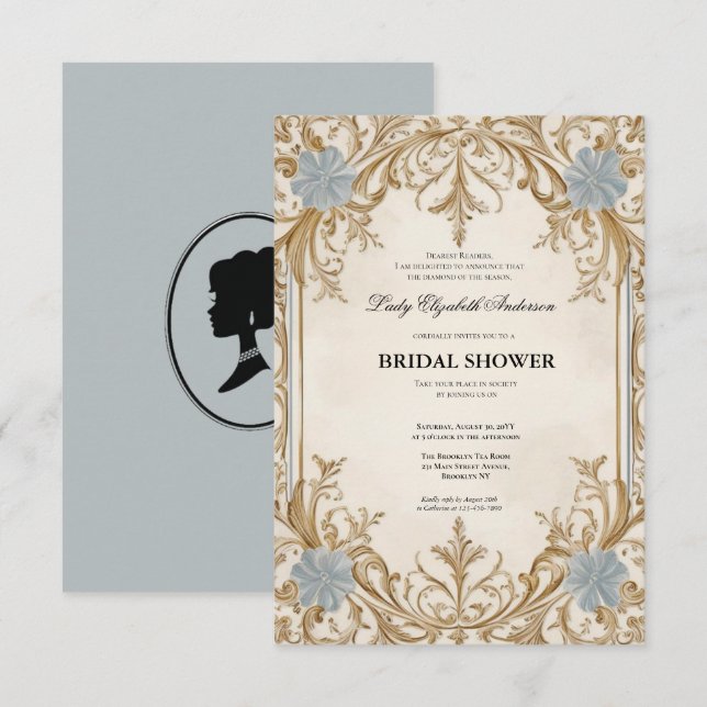 Invitation régence Florals Bridgerton Fête des mariées Invit (Devant / Derrière)