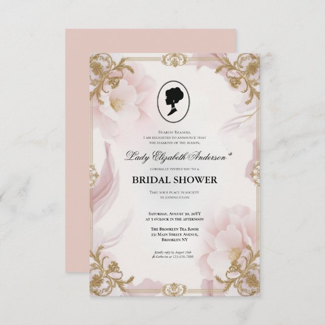 Invitation régence Florals Bridgerton Fête des mariées Invit (Devant / Derrière)