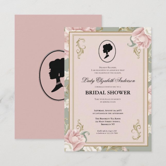 Invitation régence Florals Bridgerton Fête des mariées Invit (Devant / Derrière)