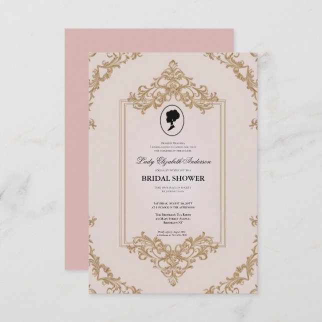 Invitation régence Florals Bridgerton Fête des mariées Invit (Devant / Derrière)