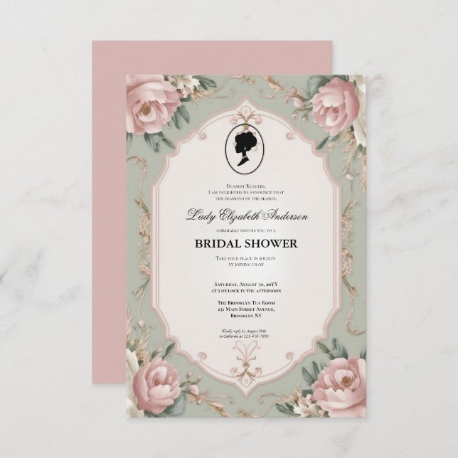 Invitation régence Florals Bridgerton Fête des mariées Invit (Devant / Derrière)