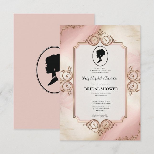 Invitation régence Florals Bridgerton Fête des mariées Invit (Devant / Derrière)