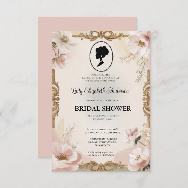 Invitation régence Florals Bridgerton Fête des mariées Invit (Devant / Derrière)