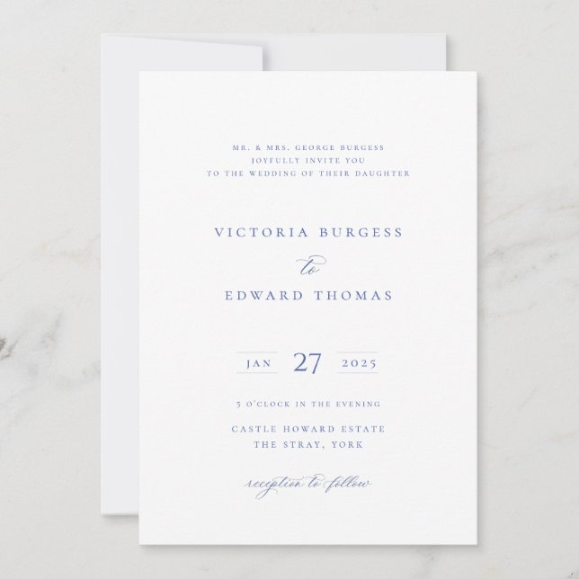 Invitation Regency Blue Floral Mariage officiel (Devant)