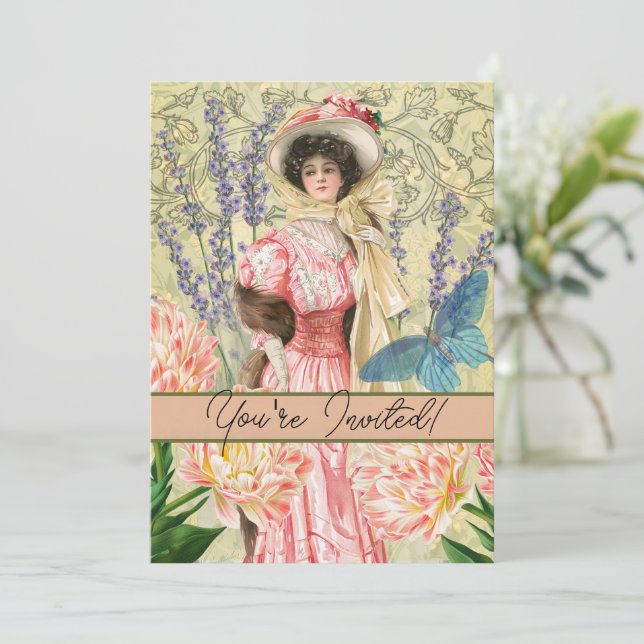 Invitation Regency de femme victorienne rose (Debout devant)
