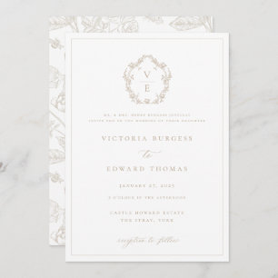 Invitation Regency Era Beige Crest Monogramme Mariage