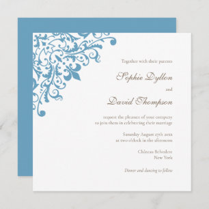 Invitation Regency French Blue Fleur de Lis Carré