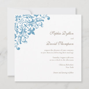 Invitation Regency French Blue Fleur de Lis Carré Motif
