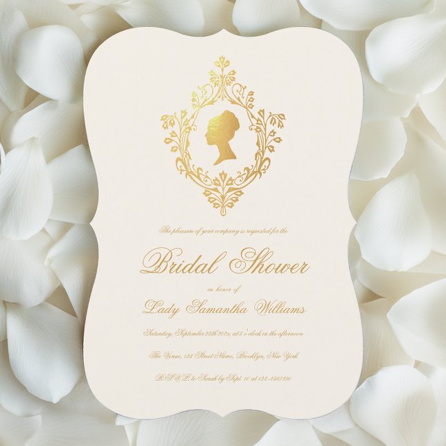 Invitation Regency Ivory Faux Gold Ornate Crest Fête des mari (Créateur téléchargé)