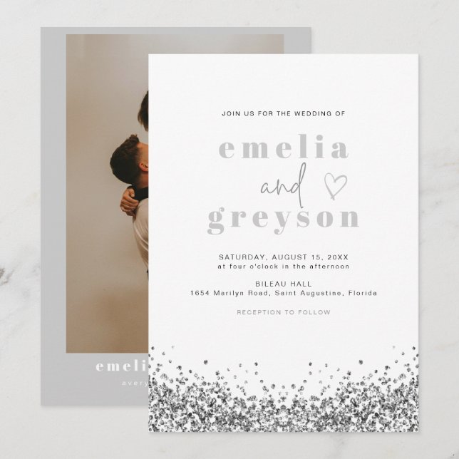 Invitation REGINA Glam Parties scintillant argent Sequins Mar (Devant / Derrière)
