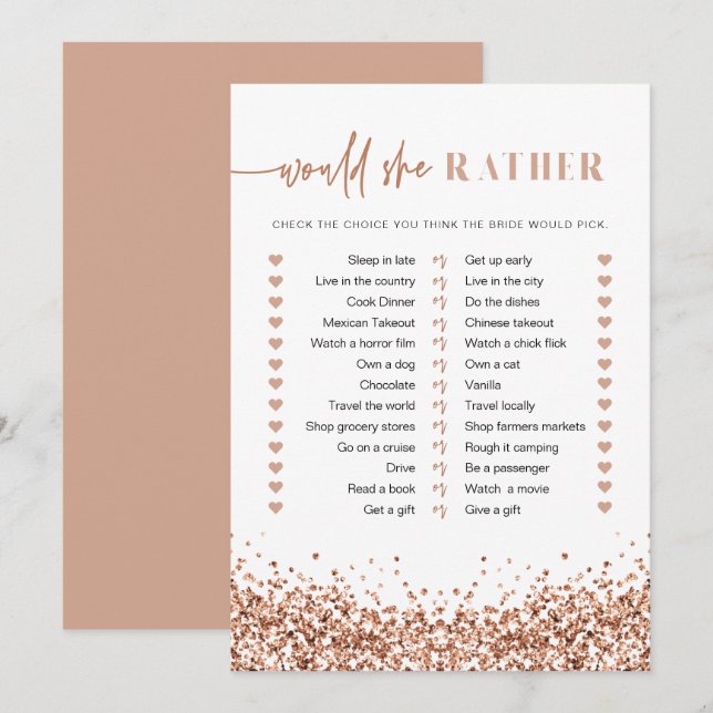 Invitation REGINA Rose Gold Plairait-Elle Mariage Jeu (Devant / Derrière)