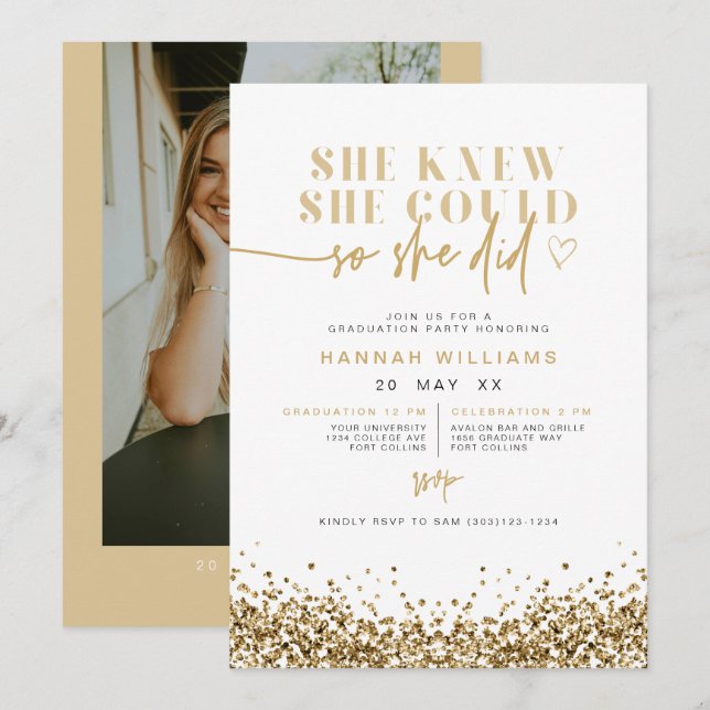 Invitation REGINA Yellow Gold Parties scintillant Elle L'A Fa (Devant / Derrière)