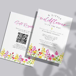 Invitation Registre fleur sauvage Baby shower QR Code 2 côté