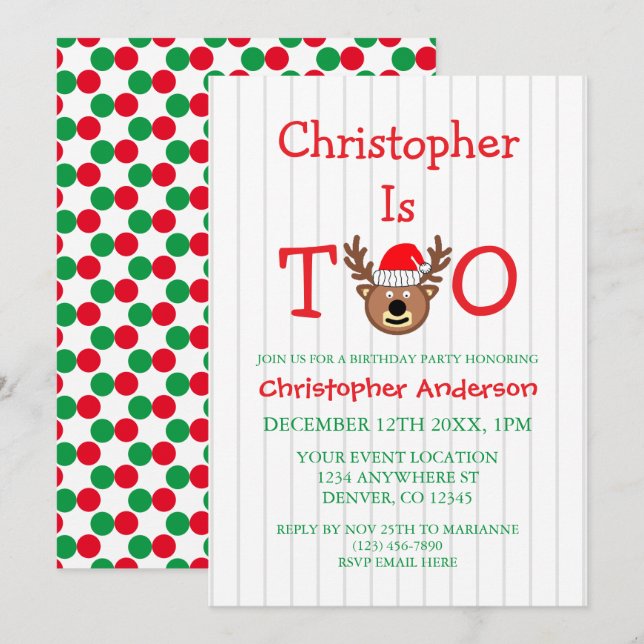 Invitation Reindeer 2e anniversaire (Devant / Derrière)