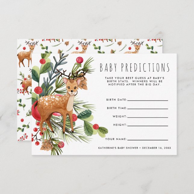 Invitation Reindeer | Jeu de devinette Baby shower de Noël (Devant / Derrière)