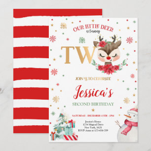 Invitation Reindeer Noël 2e anniversaire Red Winter Deer