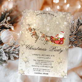 Invitation Reindees Santa Claus Sleigh Snowflake Party