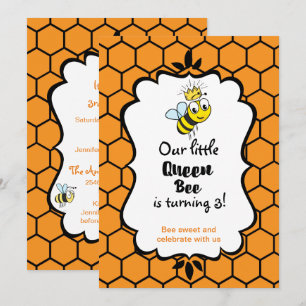 Invitation Reine Abeille Mignonne Bourdon avec Couronne Anniv