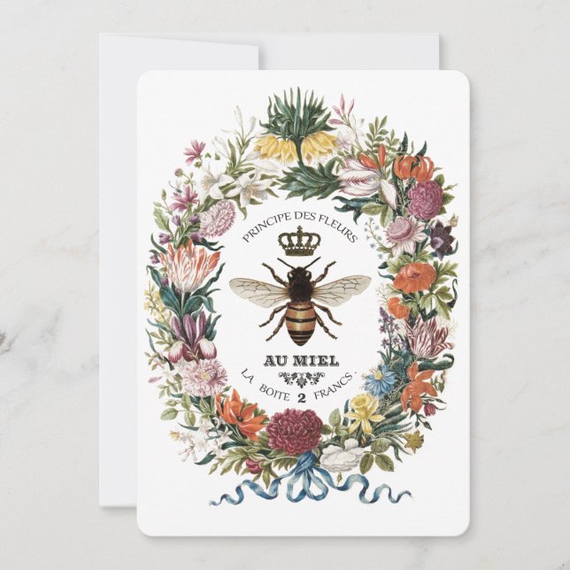 INVITATION REINE BOTANIQUE VINTAGE MODERNE BEE (Devant)