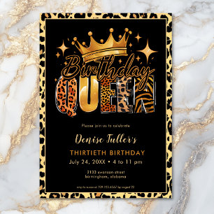 Invitation Reine d'anniversaire Fun Leopard Trente ans