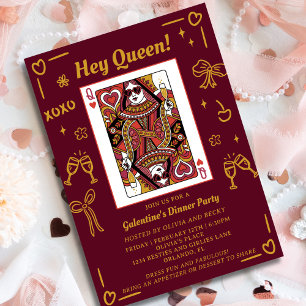 Invitation Reine de cœur dessinée à la main rouge Fête de Gal