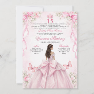 Invitation Reine espagnole Quinceañera rose poudré 15 ans Pri