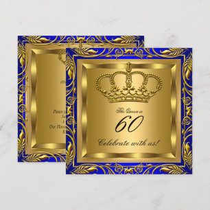 Invitation Reine ou Roi Bleu Royal Or Elite Fête d'Anniversai