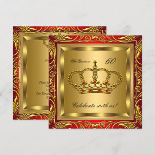 Invitation Reine ou Roi Régale Rouge Or Fête d'anniversaire