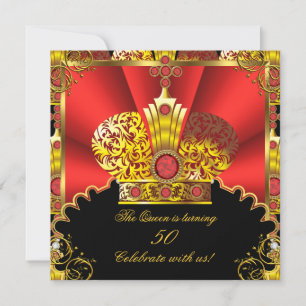 Invitation Reine Roi Royal Rouge Or Or Royale Fête d'annivers