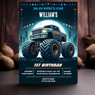 Invitation Rejoignez Kids Boy Cars Cool Monster Camion 1er an