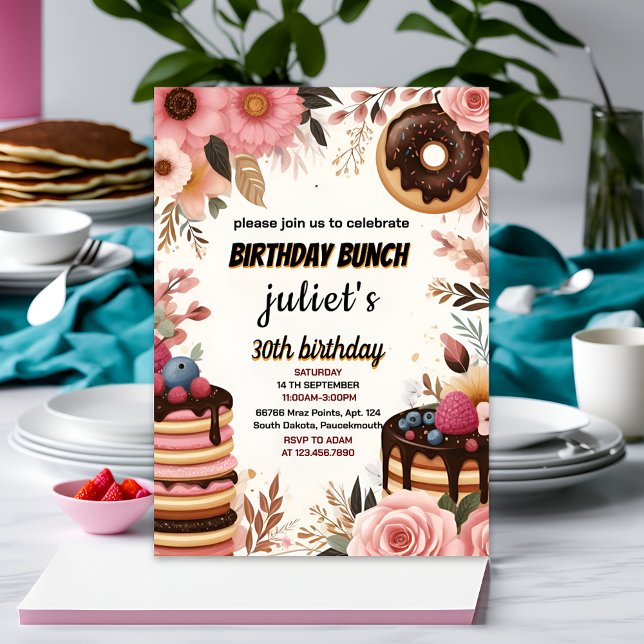 Invitation Rejoignez la crêpe de Donut adulte rose Brunch 30e (Créateur téléchargé)
