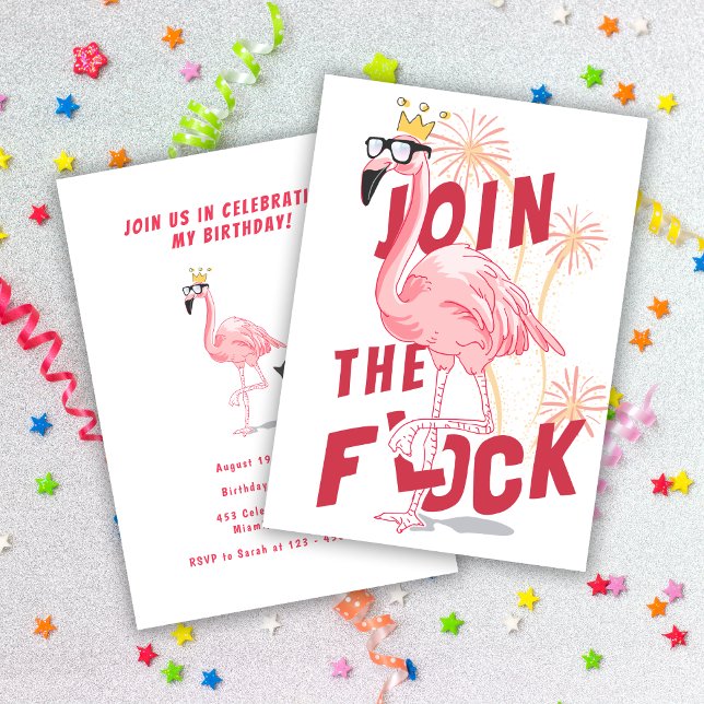 Invitation Rejoignez Le Flock Funny Pink Flamant rose Anniver (Créateur téléchargé)