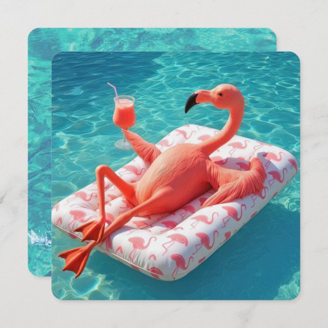 Invitation Relaxing Flamingo Floating On a Pool Mattress (Devant / Derrière)