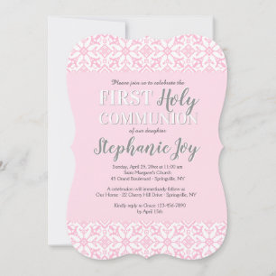 Invitation religieuse aux bordures roses