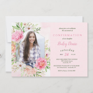 Invitation religieuse rose florale