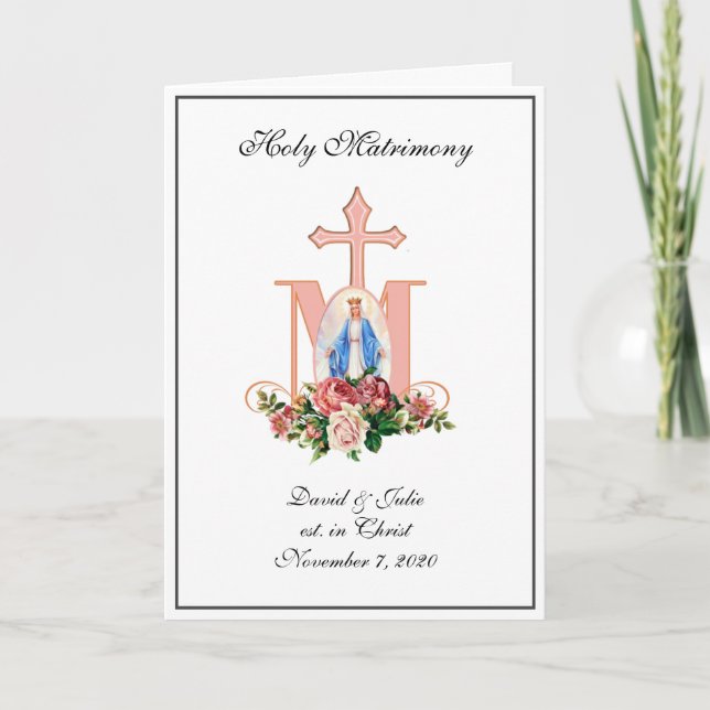 Invitation Religieux Catholique Floral Mariage Élégant (Devant)