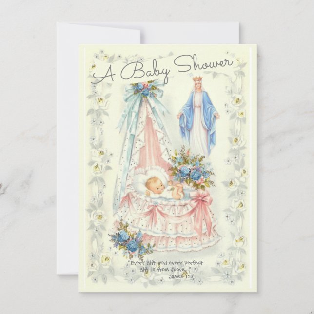 Invitation Religieux catholique Vintage bébé garçon douche (Devant)