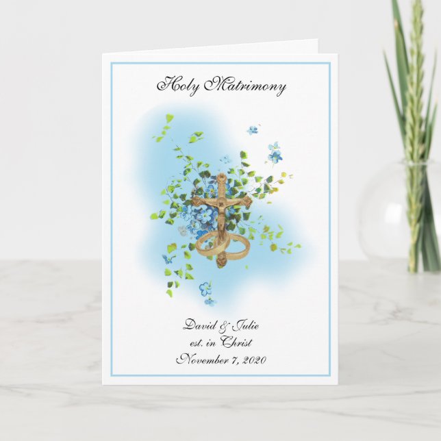 Invitation Religieux Religieux Traditionnel Bleu Mariage Flor (Devant)