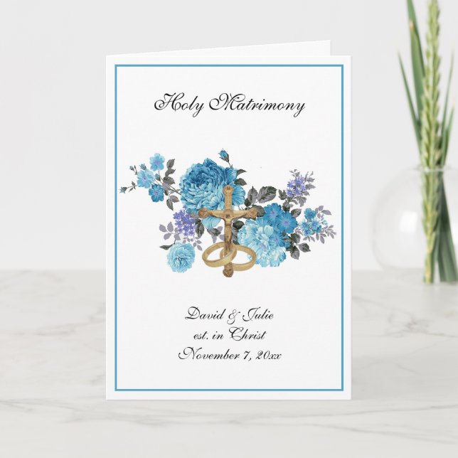 Invitation Religieux Religieux Traditionnel Bleu Mariage Flor (Devant)