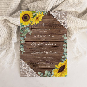 Invitation Religieux Rustique Tournesol Dentelle Mariage