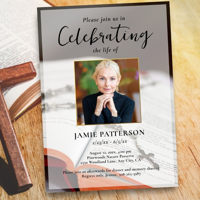 Invitation Religious Cross Celebration of Life Photo Funeral (Créateur téléchargé)