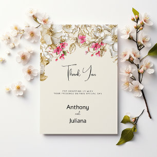 Invitation Remerciement de fleurs en or blanc rose ivoire de