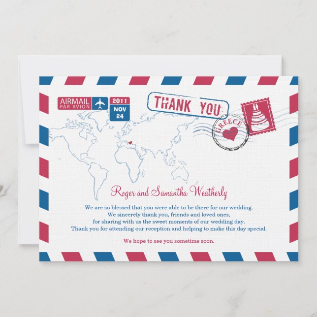 Invitation Remerciement de mariage par avion Grèce (Devant)