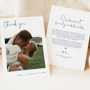 Invitation Remerciement de mariage photo bleu marine moderne 