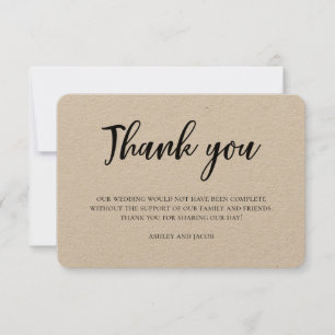 Invitation Remerciement de mariage rustique. Note de campagne
