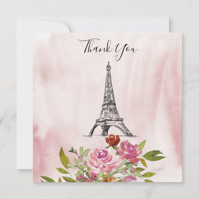 Invitation Remerciement de mariage Tour Eiffel aquarelle coul (Devant)