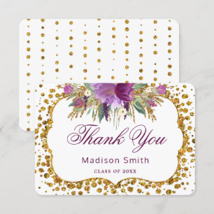 Invitation Remerciement de remise de diplôme Fleurs dorées Pa