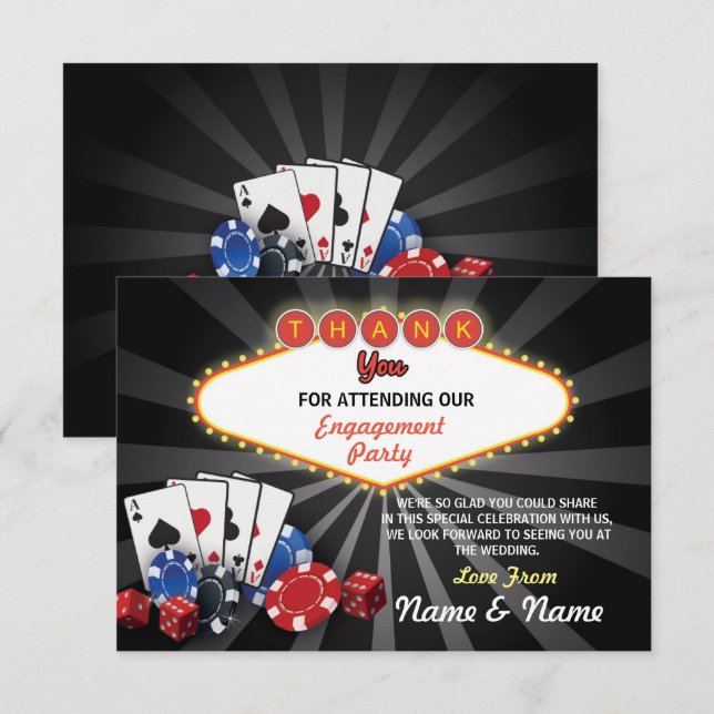 Invitation Remerciement Mariage Fiançailles Casino Las Vegas (Devant / Derrière)